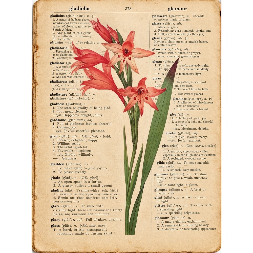 Gladiolus Botanical Art Print Vintage Dictionary Page Redoute Floral Wall Art